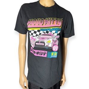Hello Kitty Black Tee with Pink, Yellow & Blue Racing Graphic size M